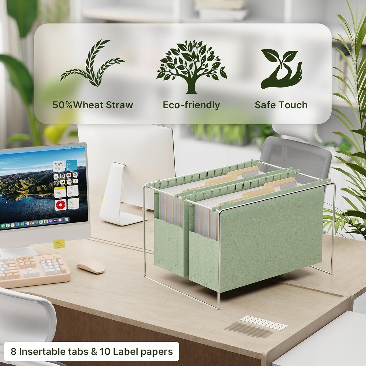 XINGIA Wheat Straw Reinforced Hanging File Folders Legal Size,4 Inch Expansion File Organizer,6 Pack Extra Capacity File Cabinet Folders for Bulky Files,Medical Charts,Filing Folders Hanging with Tabs