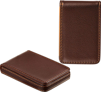 Outus 2 Pieces Business Card Holder, PU Leather Business Card Case Pocket Wallet with Magnetic Shut for Valentines Gift Men Women(Black and Coffee,Classic)