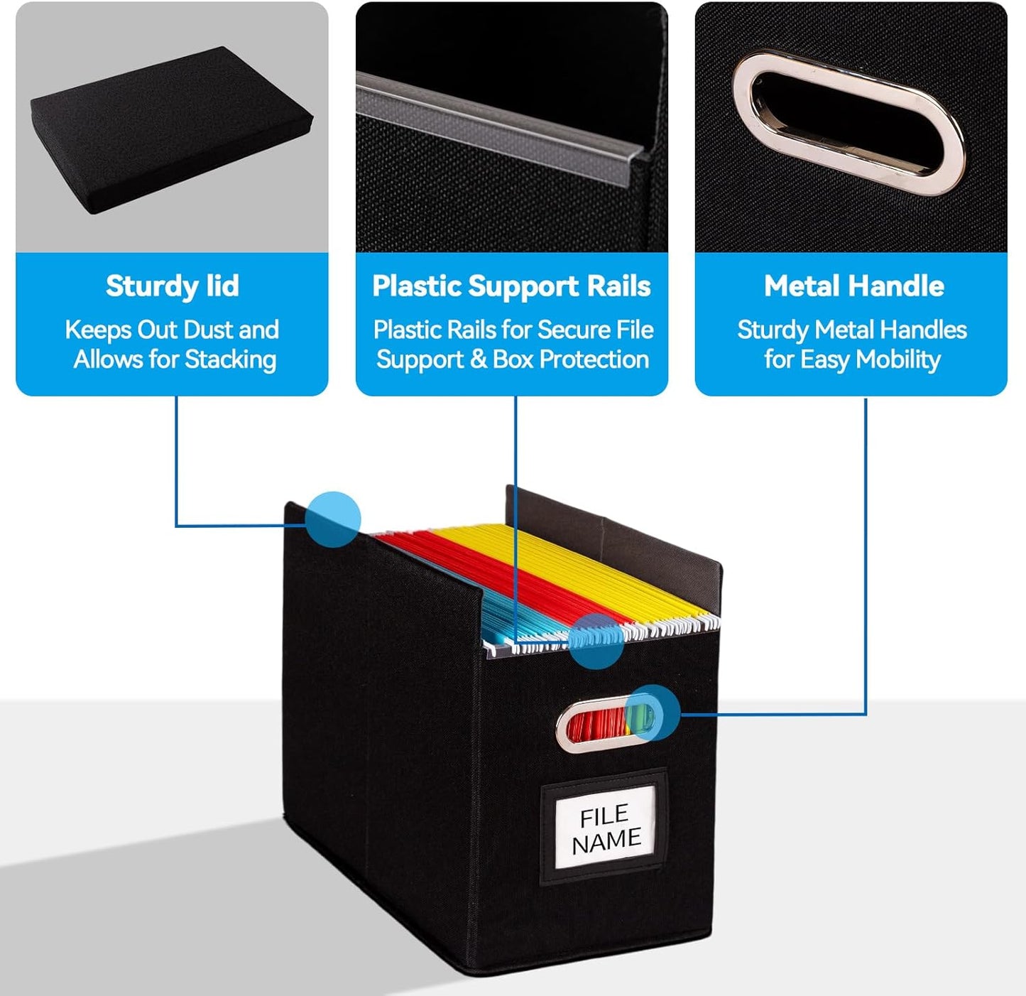 2 Pack Hanging File Folders Organizer with Lid, Letter Size Fabric File Storage Box Collapsible, Portable Office Document Holder with Metal Handle, Smooth PVC Rails, Green