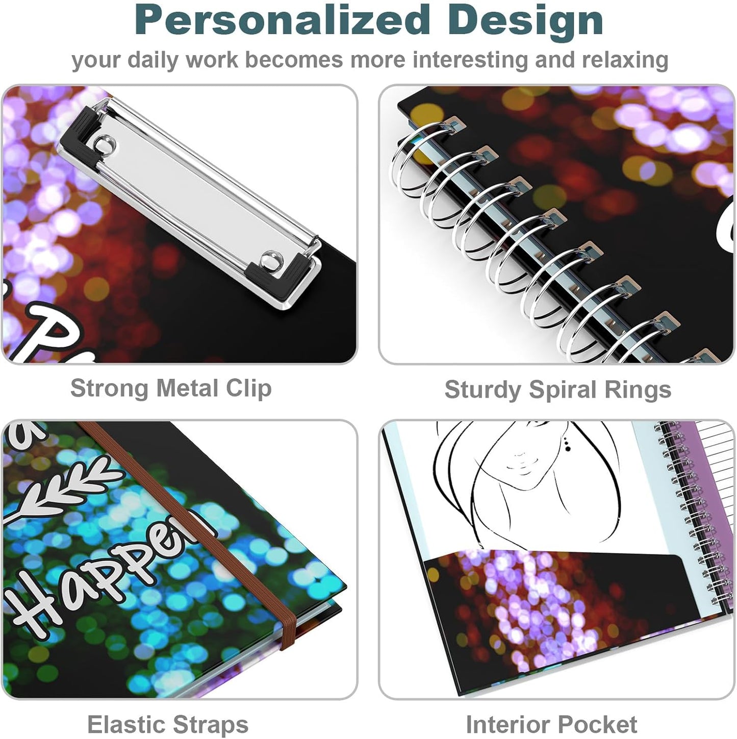 Hongri Clipboard Folio with Refillable Lined Notepad, 8.5 x 11 Folders with Storage 10 Pockets, Spiral Portfolio, Size 12.8X 9.7 in, Office & School Supplies, Skeleton