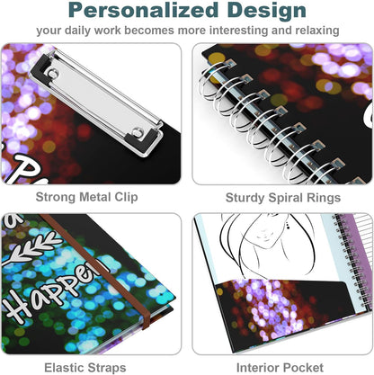 Hongri Clipboard Folio with Refillable Lined Notepad, 8.5 x 11 Folders with Storage 10 Pockets, Spiral Portfolio, Size 12.8X 9.7 in, Office & School Supplies, Skeleton