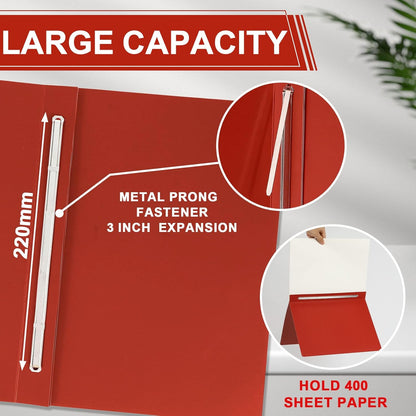 12 Pcs Pressboard Report Cover 9.3x11.6 Inch Presentation Binder Folder Letter Size 3" Capacity Metal Prong Fastener with Compressor for Reports Business Contract Proposal Documents, Red