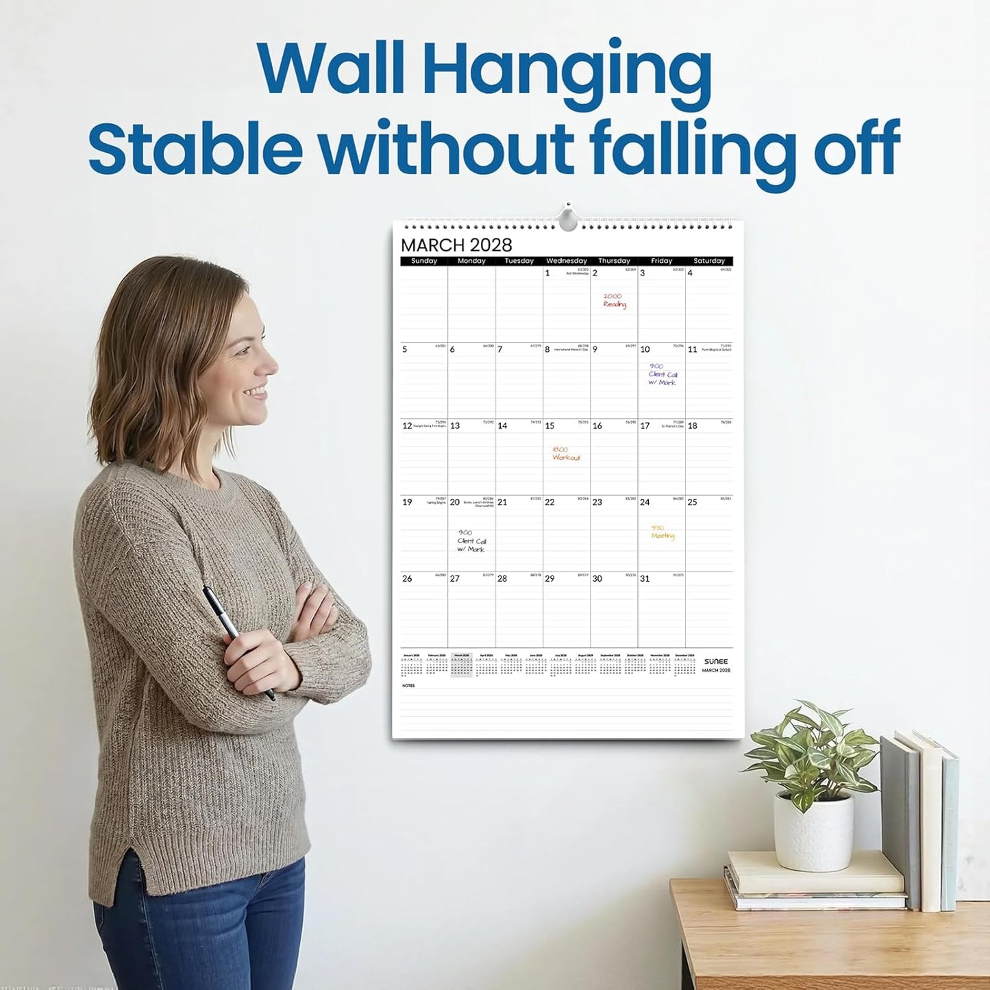 SUNEE 2026 Wall Calendar Large 22.75"x15.5", 21 Month Calendar (Ends December 2027), Vertical Extra Large, Seasons Color