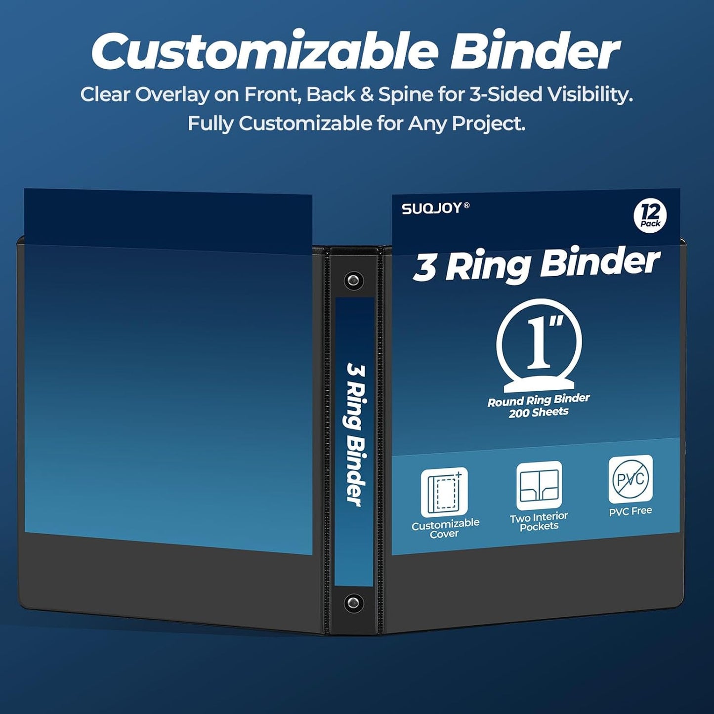 1 Inch 3 Ring Binders 24 Pack, Clear View Binder Bulk, White PVC-Free 3-Ring Binders for School, Office or Home, Fits 8.5 x 11 Inches Paper