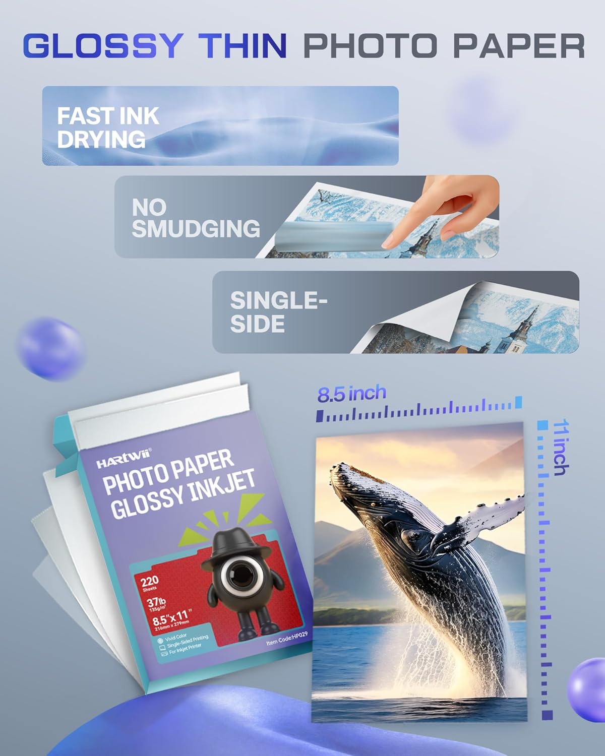 220 Sheets Photo Paper Glossy Inkjet 8.5x11 44lb 160Gsm A4 Letter Size Suitable for All Dye Ink Printers for Calendar Menu Brochure Paper Flyers Paper, Cards