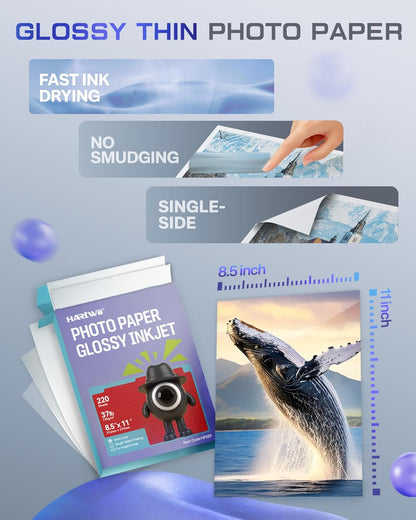 220 Sheets Photo Paper Glossy Inkjet 8.5x11 44lb 160Gsm A4 Letter Size Suitable for All Dye Ink Printers for Calendar Menu Brochure Paper Flyers Paper, Cards