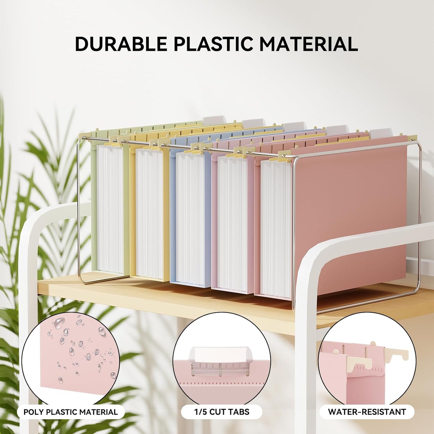 Ansook 12 Pack Hanging File Folders, Plastic Letter Size File Folders Hanging with Tabs, Heavy Duty 1 Inch Expansion, Pastel Hanging Organizers for Filing Cabinet, Home Office School Document Storage