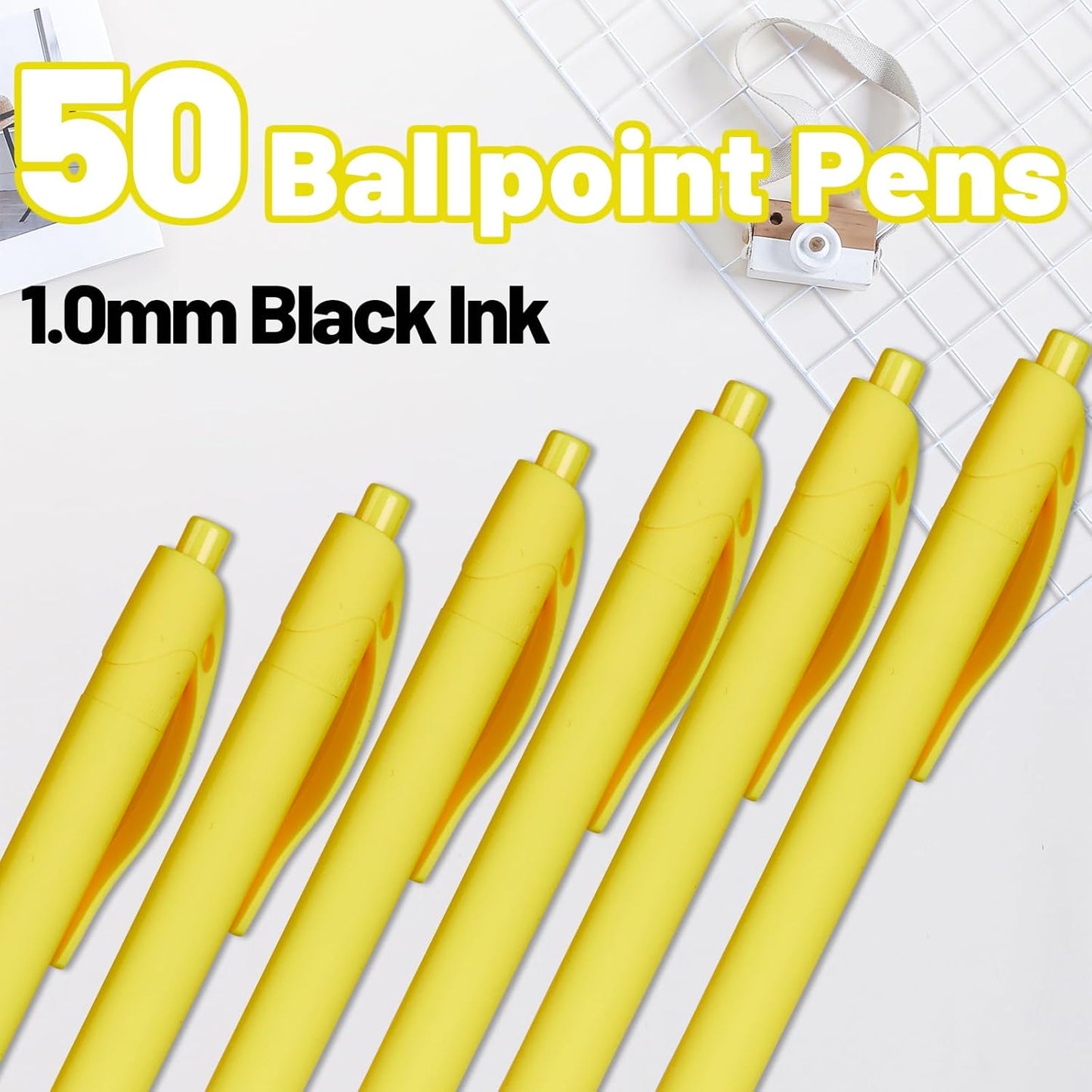 BallPoint Pens, 50 Pack (BLACK Ink),Bulk Pens, Black Barrel,Click Pens for Office Home and School, Retractable Ballpoint Pens, Medium Point, 1.00MM (Black)