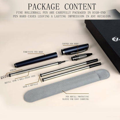 Liquid Ink Rollerball Pen,Essential Business Nice Pens,Metal pen Smooth writing stylish design effortless writing,Luxury pens with gift case for Men & Women with 2 Refills
