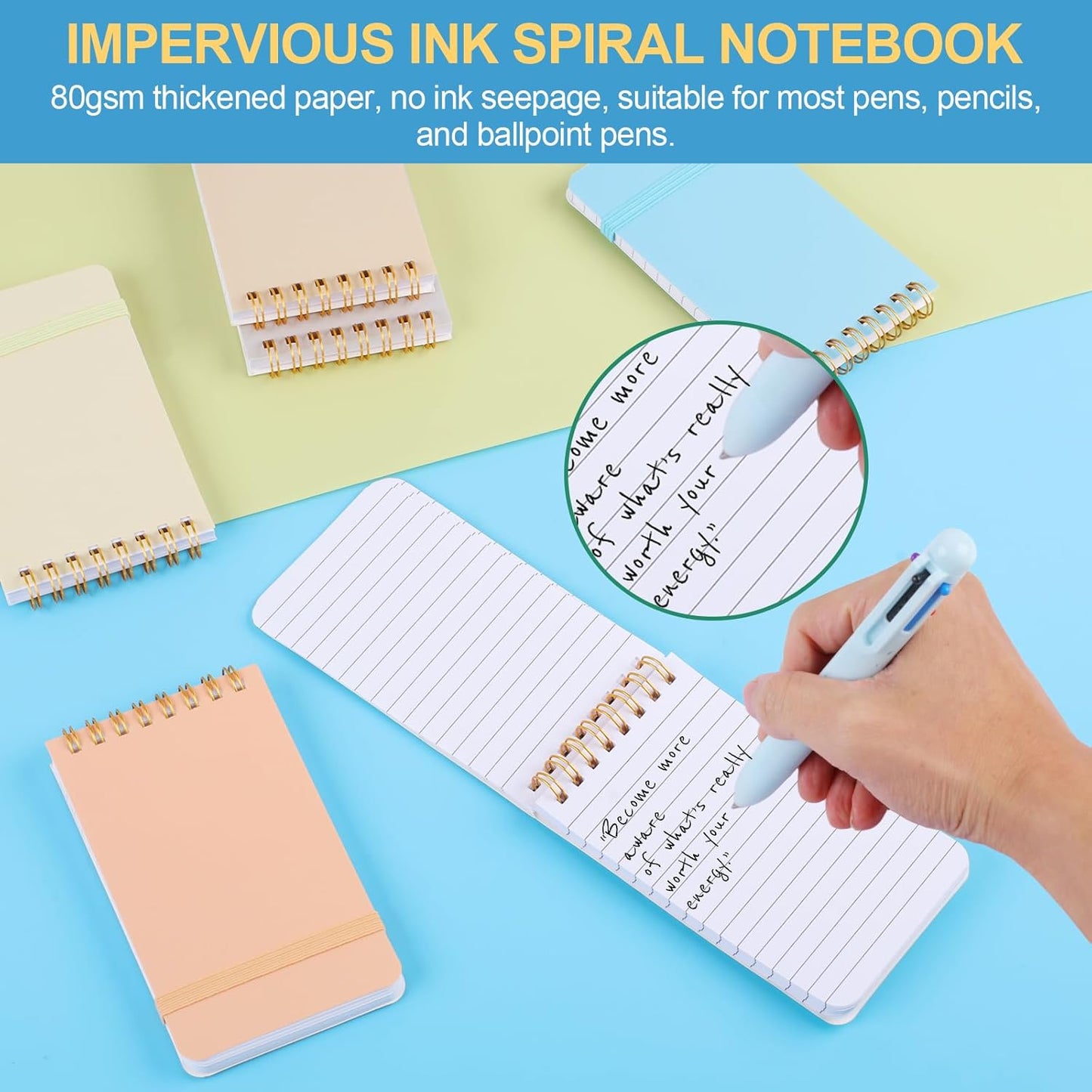 AZUREAL 6 PCS Small Spiral Notebook 3x5, Notebooks for Note Taking, Colorful Scheme Spiral Journal Notebook, Work Notebook Small Notebooks 3x5 with Strap, Cute Notebooks for Women 60Sheets/Note Books