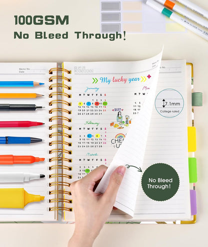 Hardcover Spiral Notebook Journal with Removable Dividers Tabs, 300 Pages Leather 5 Subject Notebook College Ruled, 8"x10" Large B5 Notebooks for Work School Note taking, Lined Journal for Women, Pink