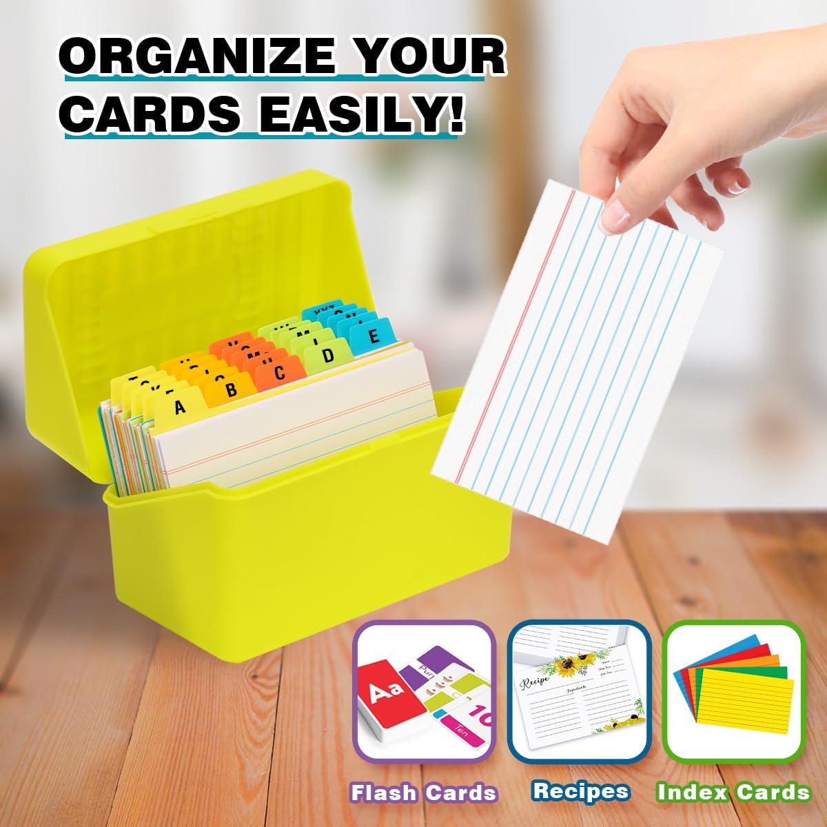 H4D 3x5 Index Card Holder with 100 Heavyweight Ruled Index Cards and 25 Plastic Dividers, Black