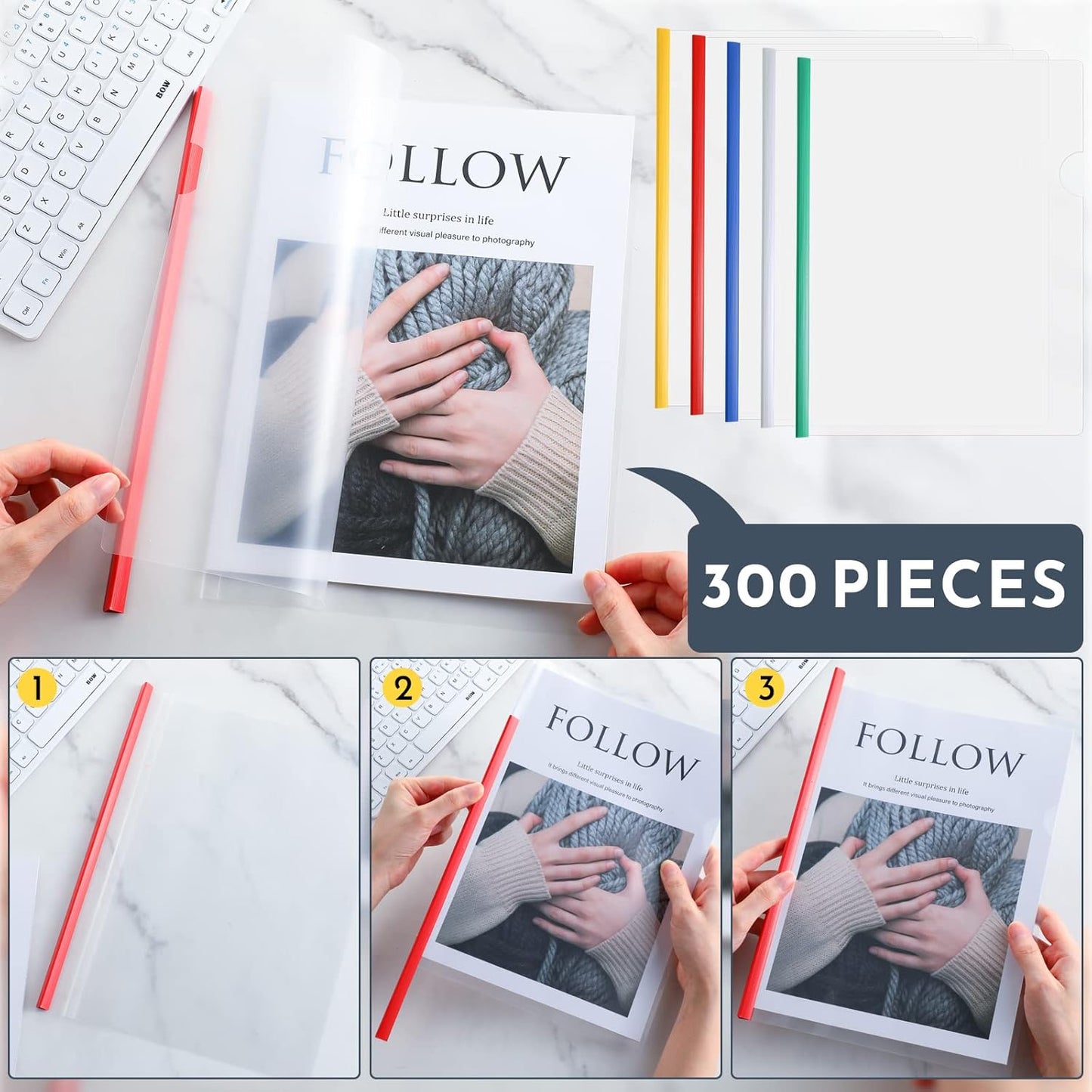 150 Pcs Bulk A4 Clear Report Cover with Sliding Bar 5 Colors Folder Binder Sliding Bar Files Classification Transparent Resume Clipbar Presentation File Folders for School and Office