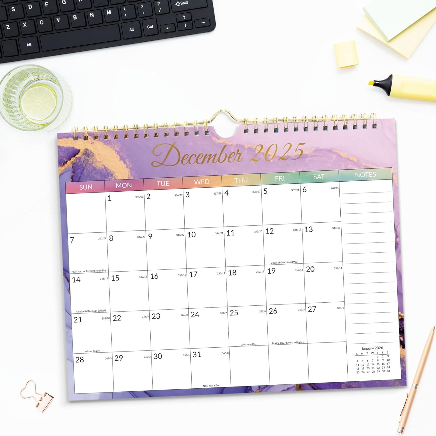 SUNEE Wall Calendar 2026 21 Months Apr. 2026 - Dec. 2027, 14.5"x11.5" Big Grid Hanging Calendar with Note for Organizing & Planning, Monthly Calendar 2026-2027 with Last Month and Next Month, White