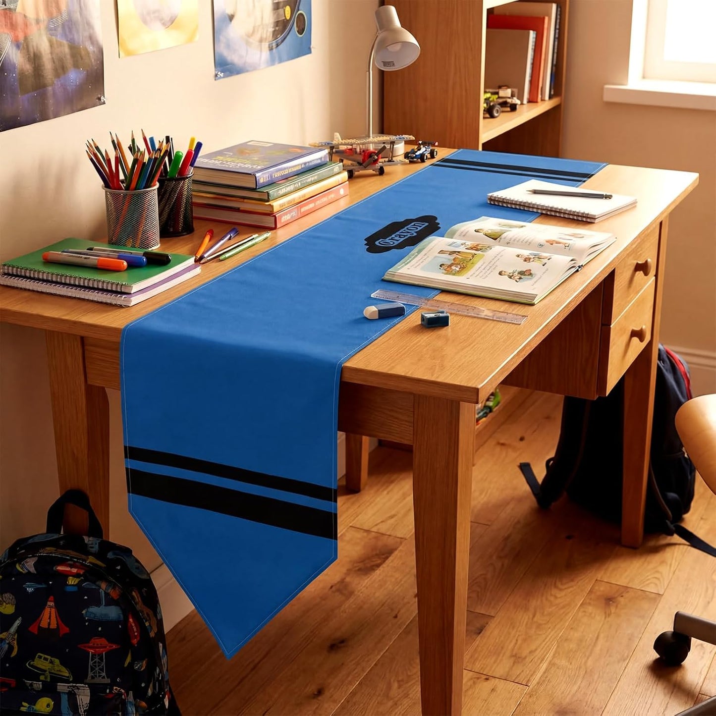 Breling 4 Pcs Preschool Graduation Decorations Table Runner Kindergarten Graduation Tablecloth Composition Pencil Crayon Ruler Notebook Table Runner for School Dining Room Classroom Party Decoration