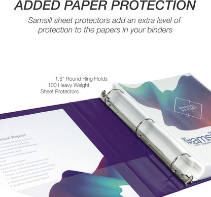 Samsill 1.5 Inch 3 Ring Binders, Economy Round Ring, Clear View Cover, 325 Sheet Capacity - for School, Home, Office - White, 4 Pack