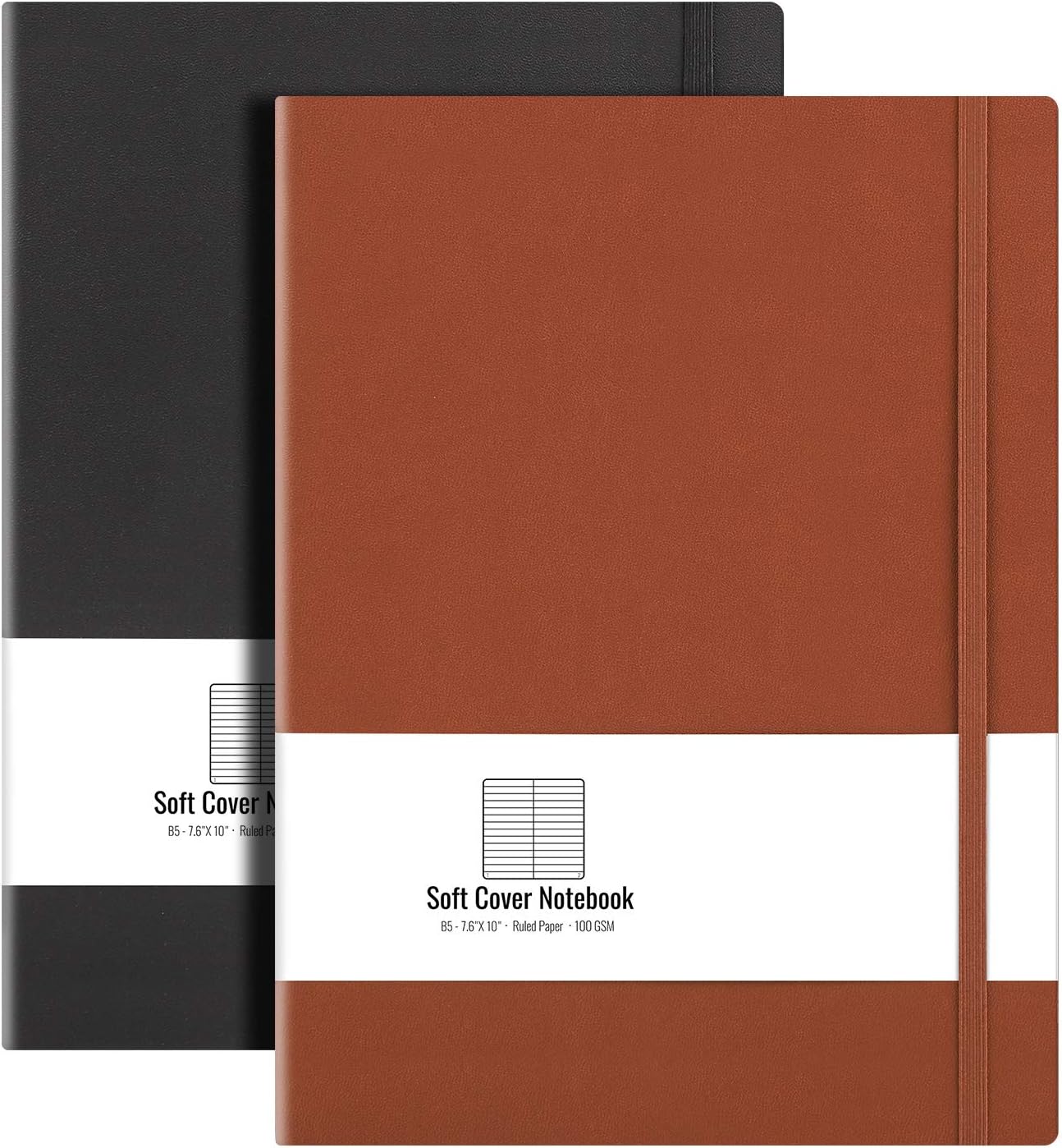B5 College Ruled Notebook Softcover Journals(2-Pack)- AHGXG Large Composition Notebook 7.6 x 10 inch with Thick 100gsm Lined Paper, Total 408 Numbered Pages, Black Black