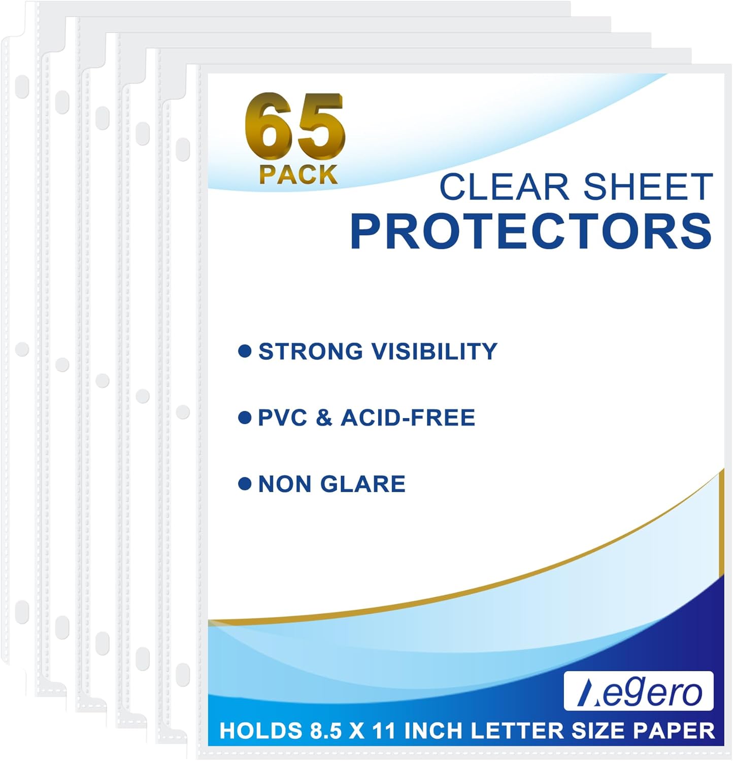 Aegero 65 Pack Clear Sheet Protectors, 8.5 x 11 inch Page Protectors for 3 Ring Binder,Top Loading Paper Protector for Documents and Photos,Letter Size