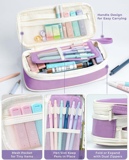 Four Candies 42PCS Aesthetic School Supplies, Mechanical Pencil Set 0.5mm, 0.7mm, 0.9mm, 2.0mm with 696 Lead Refills, Pastel Mechanical Pencils for Writing, Drawing & Drafting (Cream)