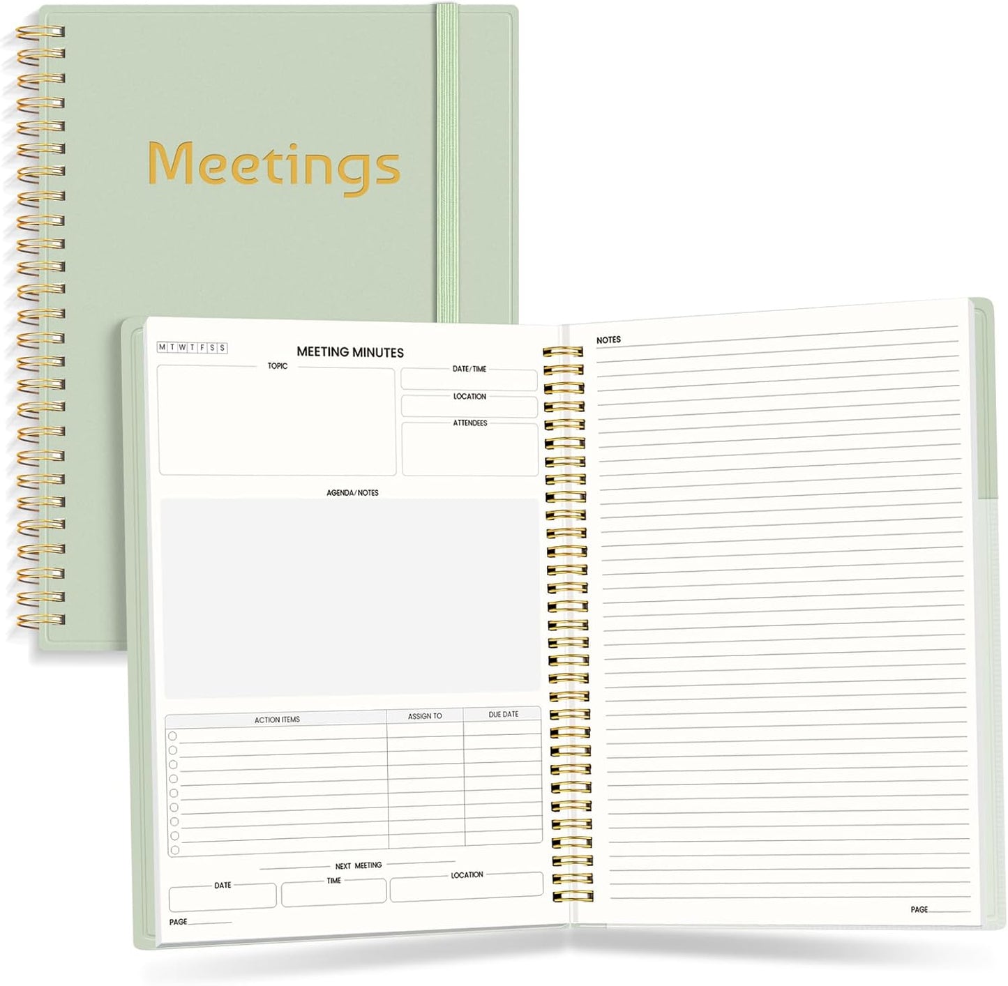 SUNEE Half Meeting Half Note 7"x10" Notebook for Work – 140 Pages, B5 Size Project Planner for Women&Men, Minutes Organizer for Meeting Notes, Ideas for Office/Business, PVC Waterproof Cover, Black