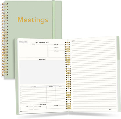 SUNEE Half Meeting Half Note 7"x10" Notebook for Work – 140 Pages, B5 Size Project Planner for Women&Men, Minutes Organizer for Meeting Notes, Ideas for Office/Business, PVC Waterproof Cover, Black