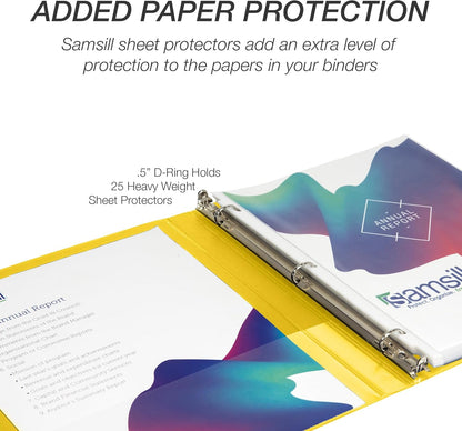 Samsill Durable 0.5 inch 3 Ring Binder, D Ring Binder, 100% Recycled Chipboard, Yellow, 4 Pack