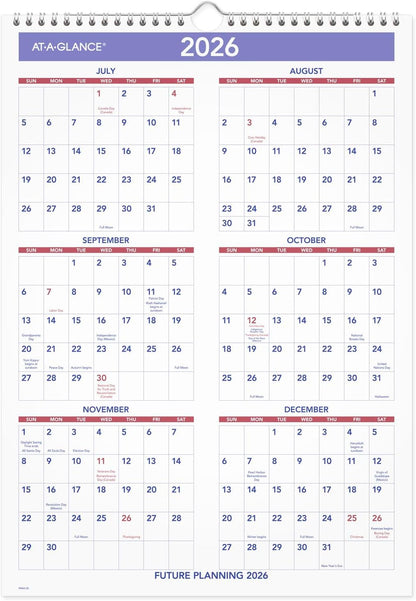 AT-A-GLANCE Wall Calendar 2026-2027 Planner, Academic 12-Month July-June, Monthly, 15-1/2" x 22-3/4", Ruled Daily Blocks (AY328)
