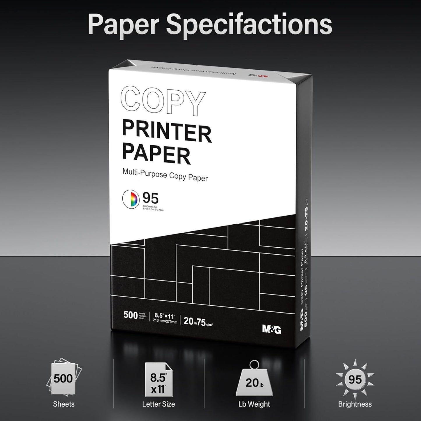 M&G Multipurpose Copy Printer Paper, 8.5 x 11, 20lb, 1 Ream (500 Sheets), 95 Bright, White