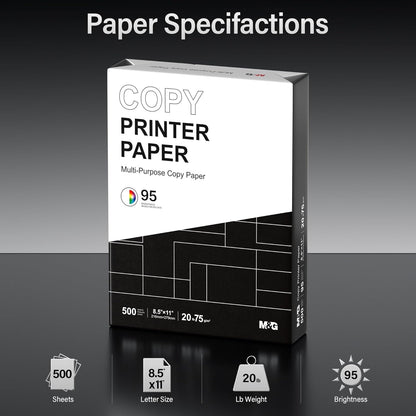 M&G Multipurpose Copy Printer Paper, 8.5 x 11, 20lb, 1 Ream (500 Sheets), 95 Bright, White