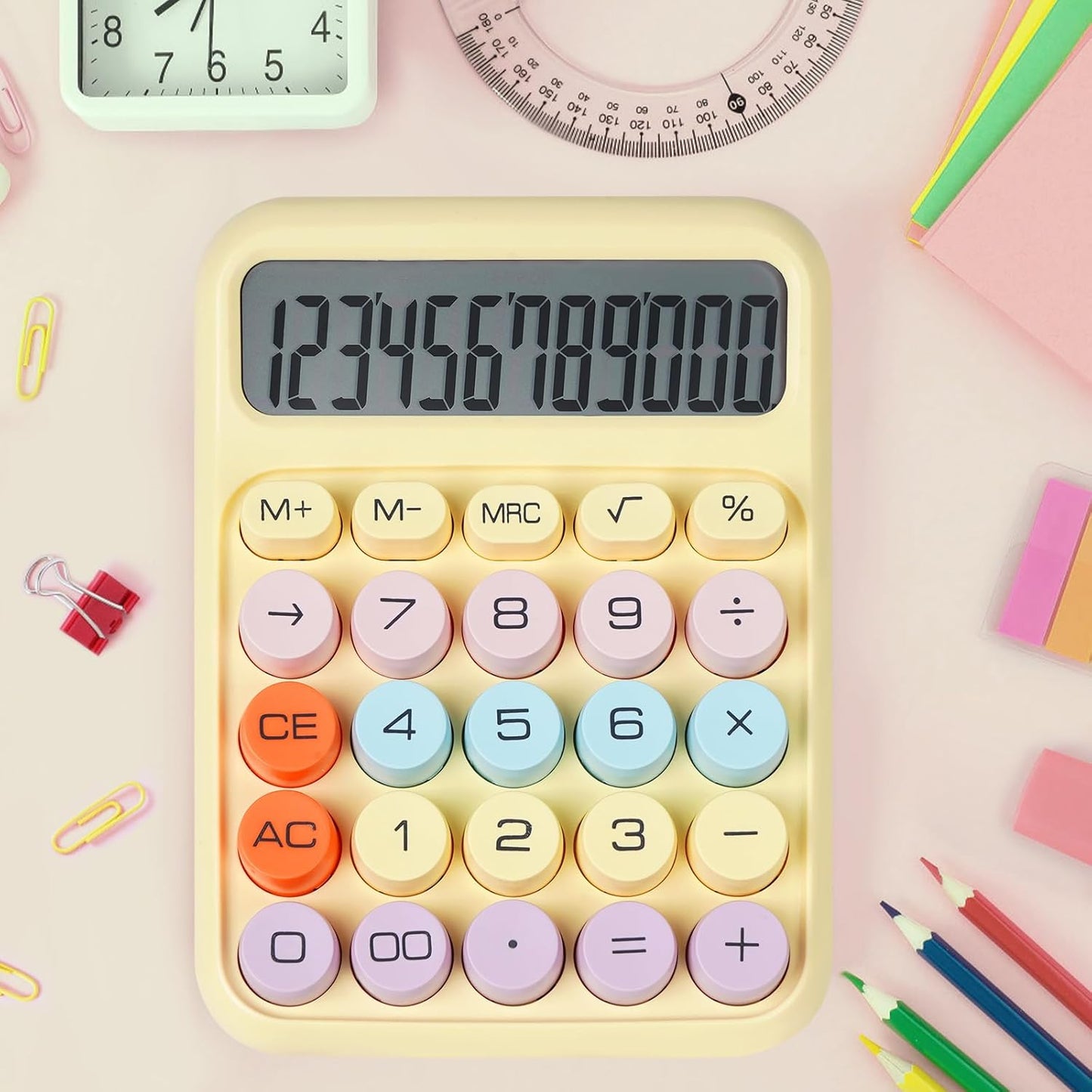 Mechanical Switch Calculator with Big Buttons, Calculators Desktop, 12 Digits, Large LCD Display, Desk Calculator, Cute Pink Calculators for Teachers Students Basic Office (Pink)