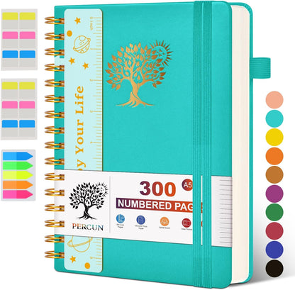 Spiral Notebook Journal for Women Men, 300 Numbered Lined Pages, College Ruled, A5 Hardcover Spiral Bound Notebook for School, Work, Note Taking Writing, Leather Spiral Journal Medium 5.9"x8.5"