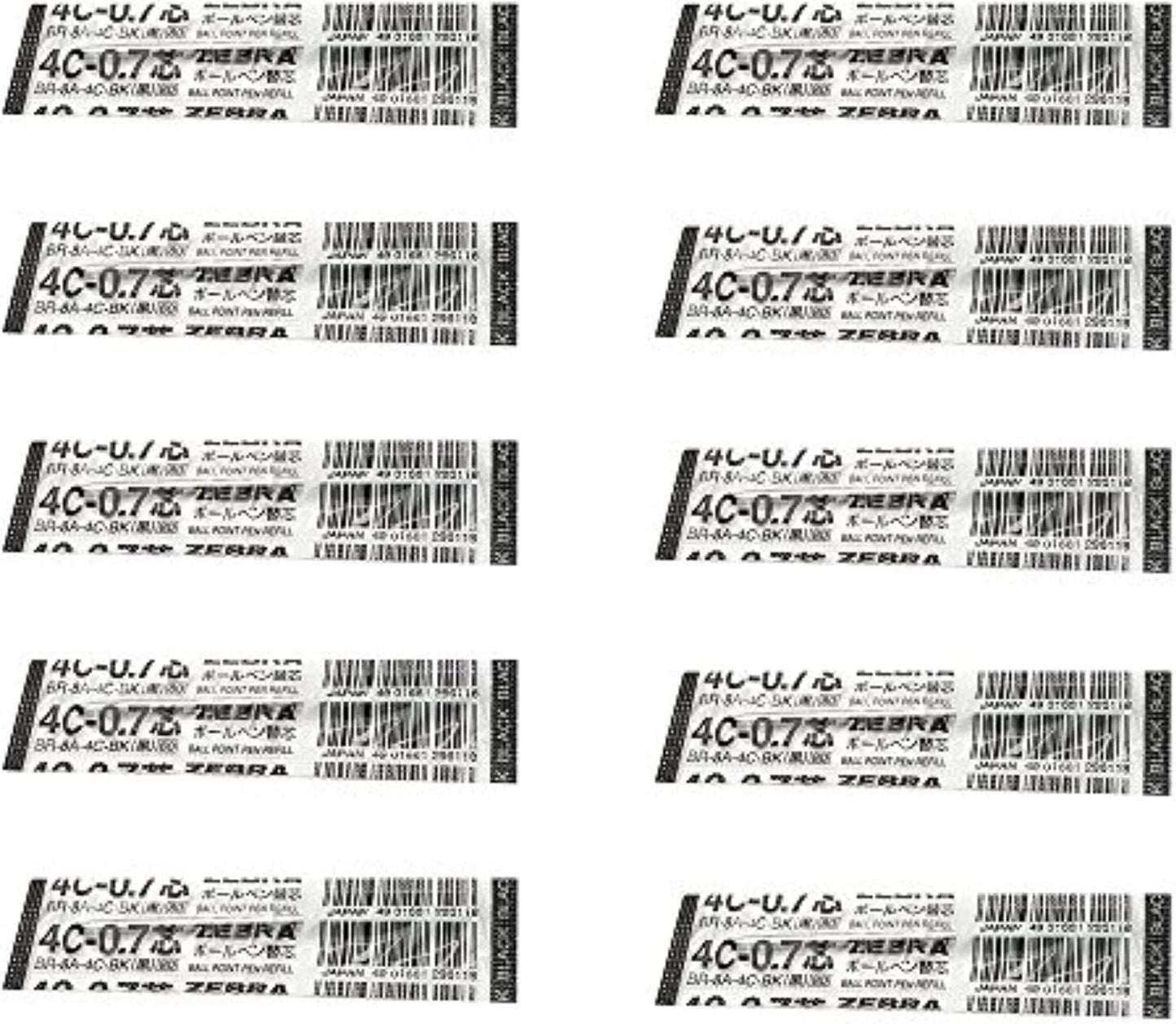 10pcs Zebra 4C-0.7 0.7mm Refill (Box Set) - Black Ink