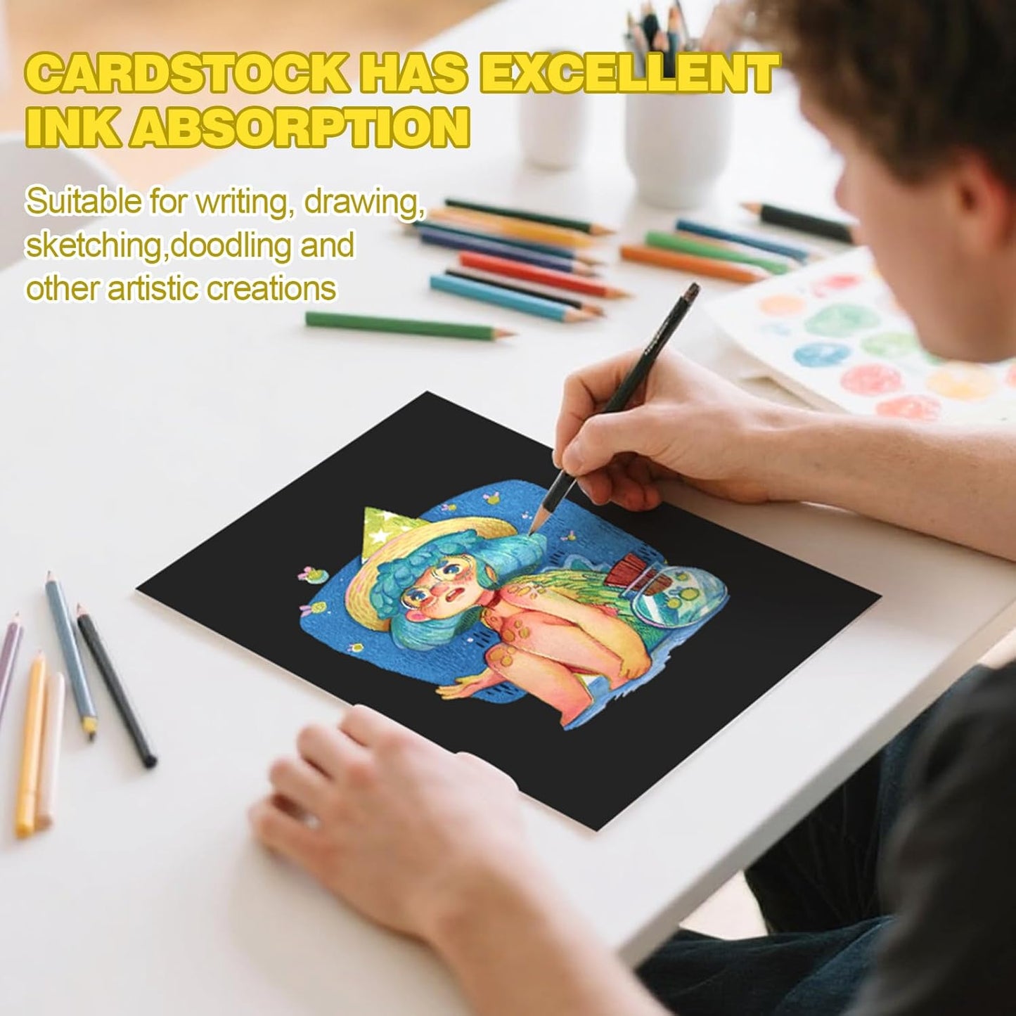 TUXIYA Black Cardstock 8.5 x 11 Inches, 180 GSM/65 LB Heavyweight Black Construction Paper, 40 Sheets Printer Paper for Invitations, DIY Cards, Arts, Crafts, Watercolor Projects