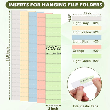 100 Pcs Hanging File Folder Paper Inserts 3-1/2 Inch Off White Blank File Tab Inserts Thick Cardstock for Hanging Folder (3.5×0.6 inch)(No Tab Included)