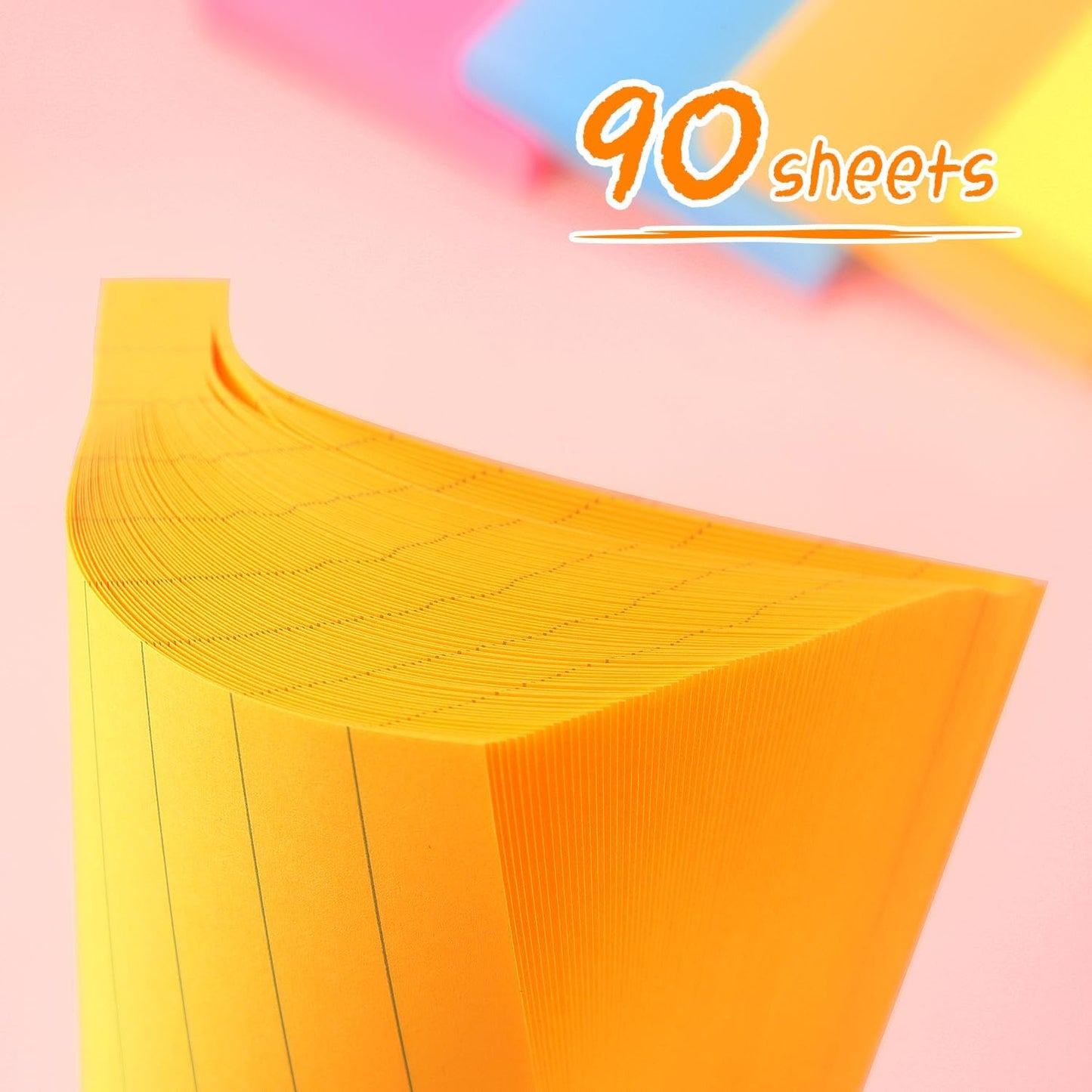 Lined Sticky Notes 3x3 Sticky Notes with Lines Self-Stick Notes Bright Color 4 Pads 90 Sheets/Pad (Pastel)