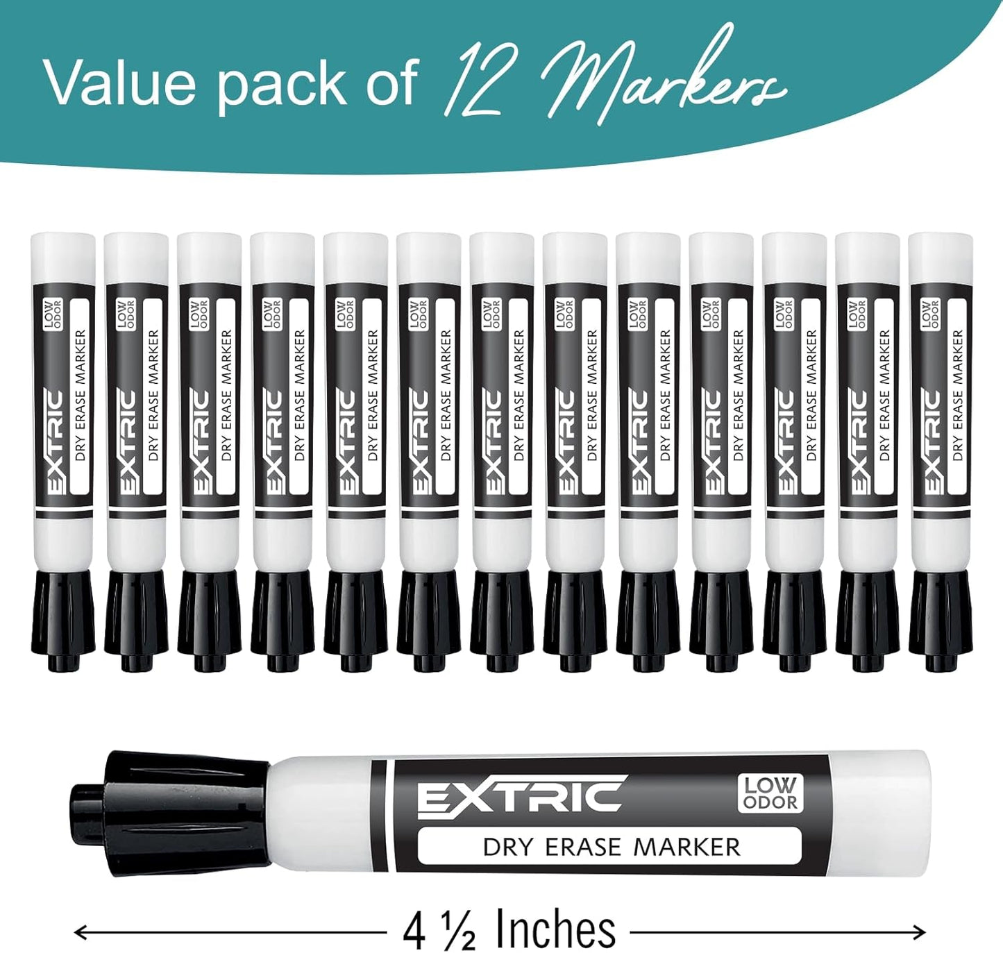 EXTRIC Black Dry Erase Markers, 12 Count Whiteboard Markers Chisel Tip, White Board Marker Dry Erase, Low Odor Chisel Tip Erasable Markers