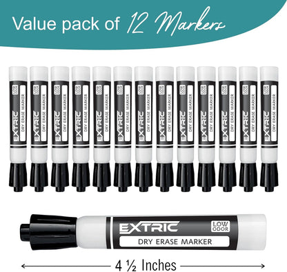 EXTRIC Black Dry Erase Markers, 12 Count Whiteboard Markers Chisel Tip, White Board Marker Dry Erase, Low Odor Chisel Tip Erasable Markers