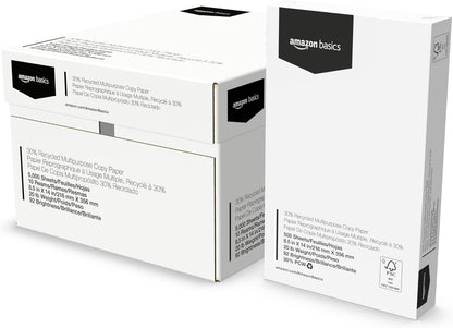 Amazon Basics 30% Recycled Multipurpose Copy & Print Paper, 8.5 x 11 Inches, 20 lb Weight, 92 Bright, White, FSC Certified, 1500 Sheets (3 Reams)