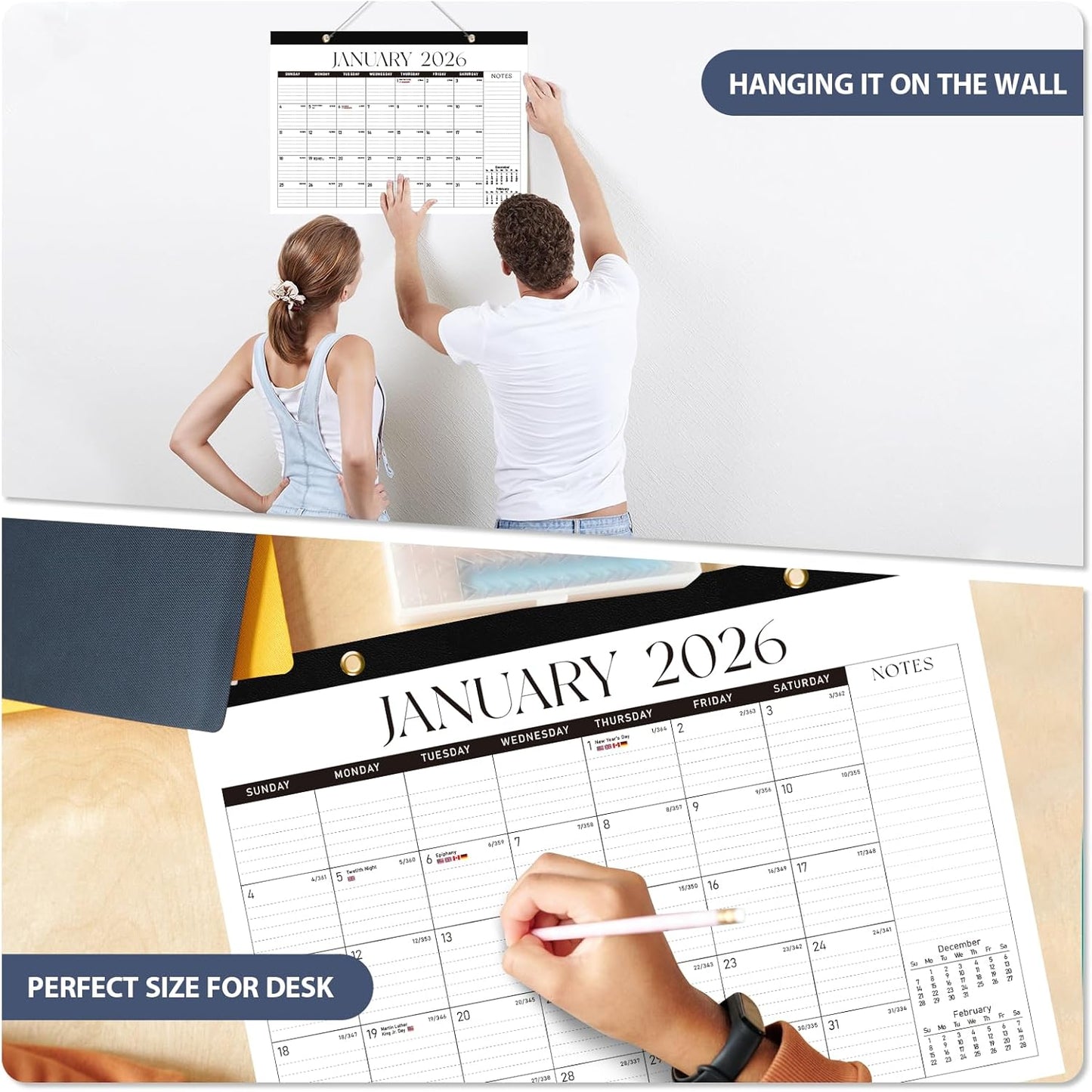 2026 Desk Calendar, Large Desktop/Wall Monthly Calendar (Jan. 2026 - Jun. 2027) 17'' x 12'' School Year Desk Planner for Teacher Family School Office Supplies