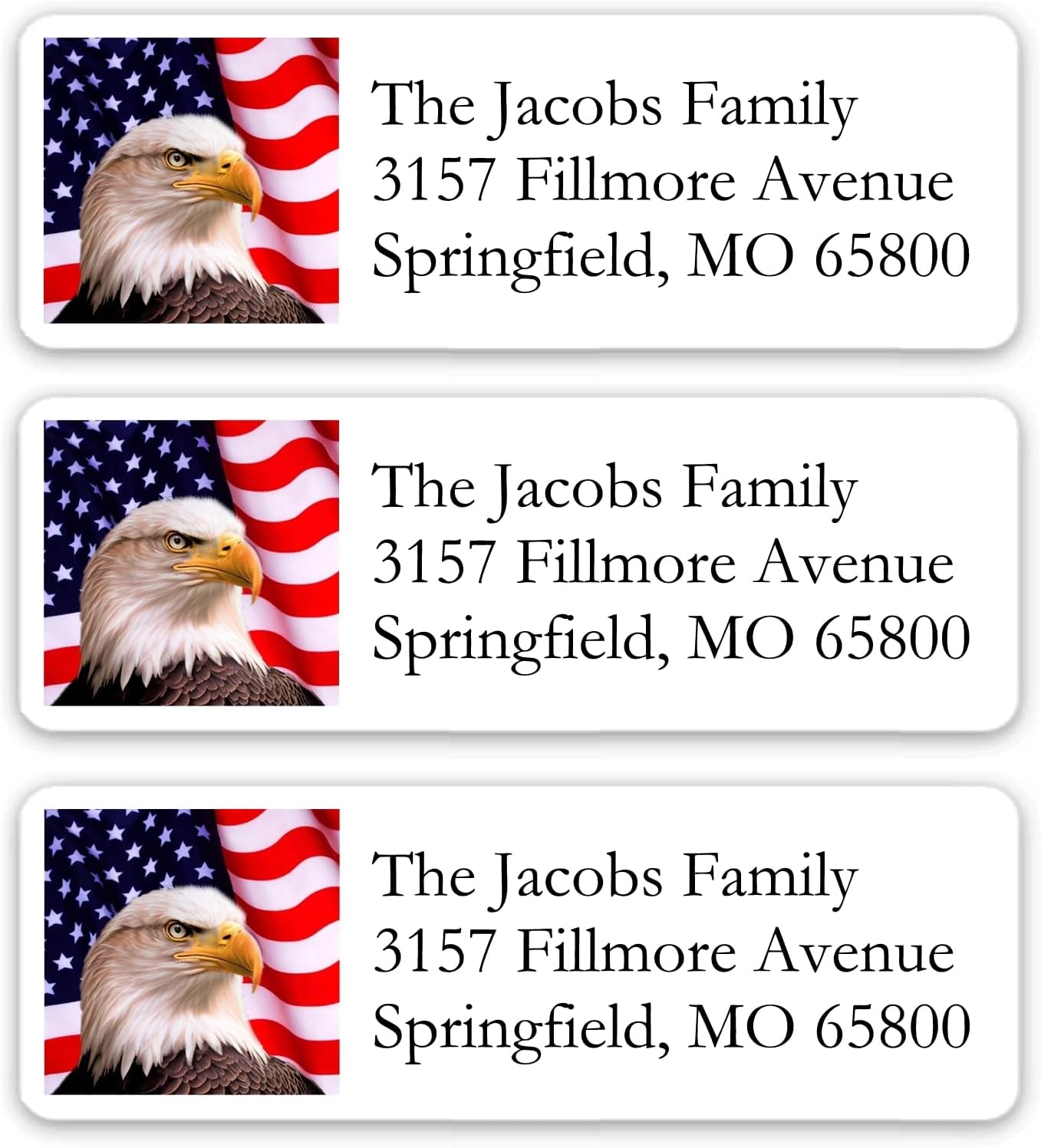 Return Address Labels American USA Flag & Eagle - Custom Mailing Return Address Labels/Stickers for Envelopes, Easy Peel and Stick, Permanent Rectangle Labels (White) Made in The USA (Set of 60)