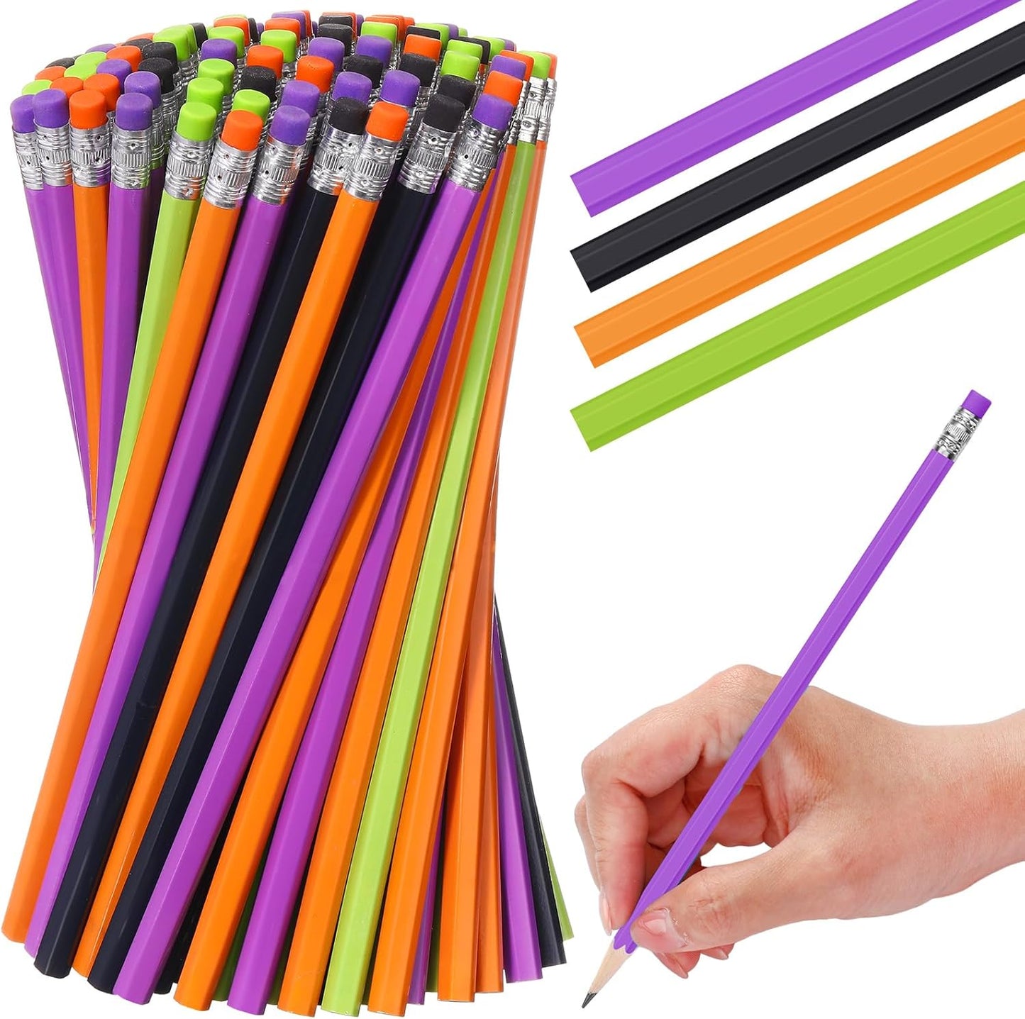 TecUnite 60 Pcs HB Pencils #2 Unsharpened Wood Cased Pencils with Eraser Hexagonal Pencil Cute Graphite No 2 Pen for Adults Gifts Exam School Office Sketching Learning (Wood Color, Silver)