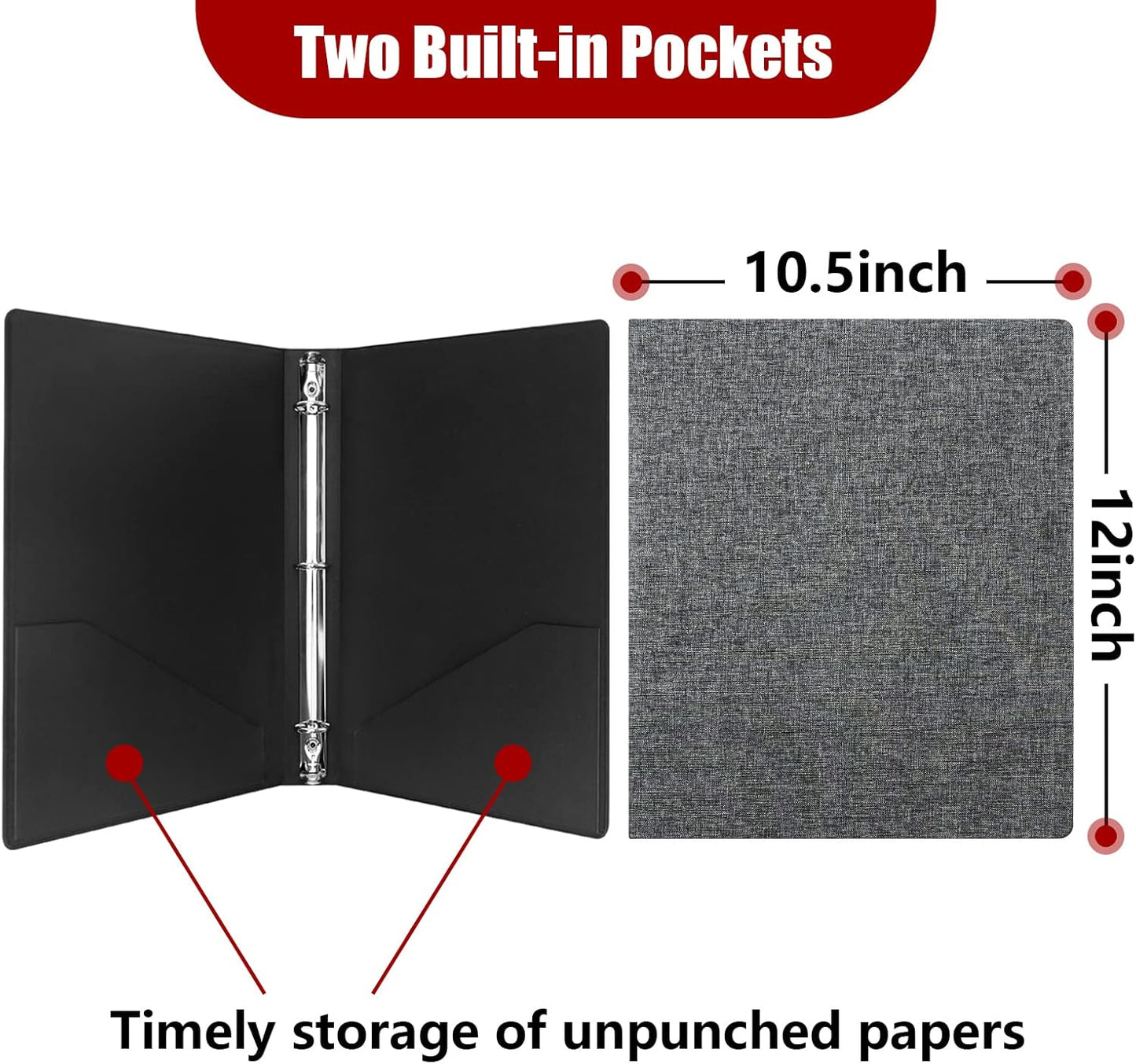 Vienrose 3 Ring Binder 1 Inch Round Rings with Linen Fabric Cover, Fits 8.5 x 11 Inch Paper, Durable Organizer for School, Office, Home, Recipes, Grey
