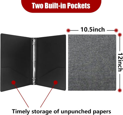 Vienrose 3 Ring Binder 1 Inch Round Rings with Linen Fabric Cover, Fits 8.5 x 11 Inch Paper, Durable Organizer for School, Office, Home, Recipes, Grey