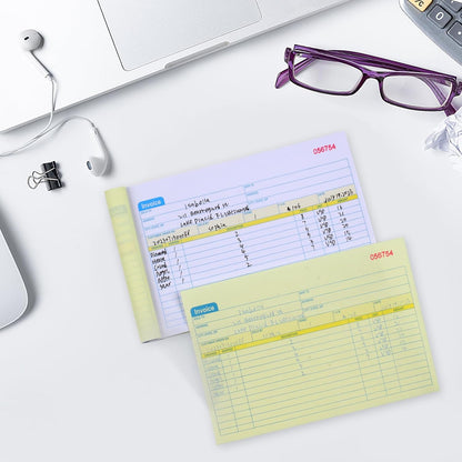 2 Packs Invoice Book for Small Business 2-Part Carbonless, 5-1/8”x7-29/32” Receipt Book for Small Business, White/Canary Invoice Receipt Book, Purchase Order, Sales Order(50 Sets per Book)
