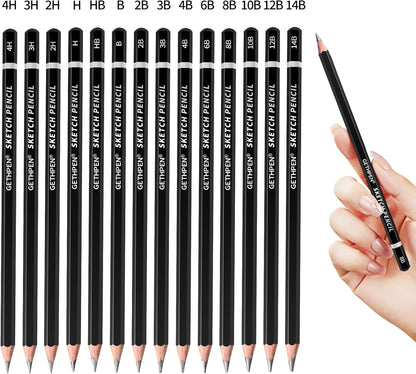 Drawing Sketching Pencil Set, 24 Piece Pro Artist Sketch Kit - Graphite Pencils (12B-4H),Charcoal Pencils for Drawing,Black and White Charcoal Pencils,Charcoal Sticks,Stumps,Eraser,Sharpeners