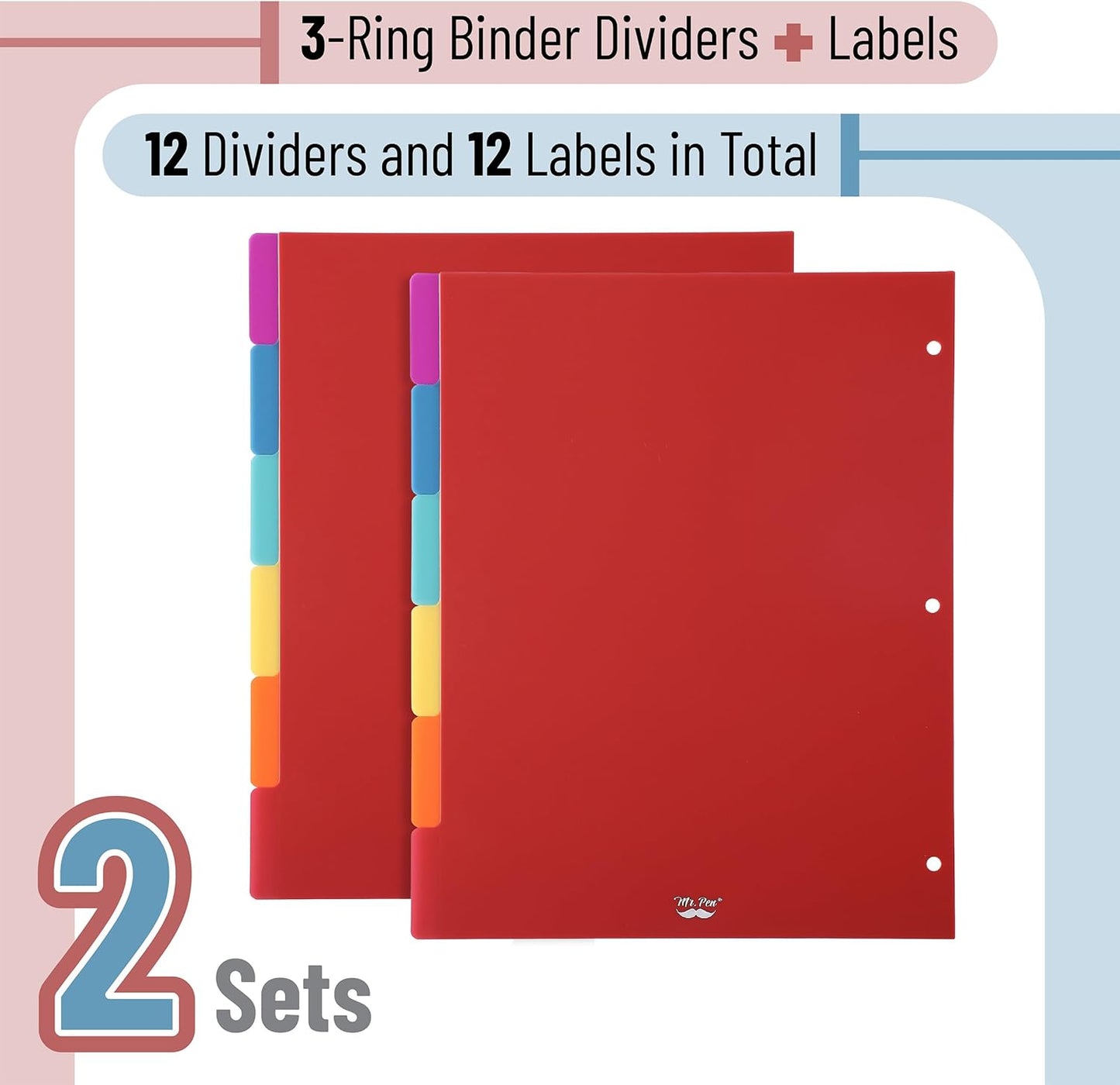 Mr. Pen- Binder Dividers, 6 Tab Dividers, Pack of 2 Sets (12 Dividers Total), Dividers