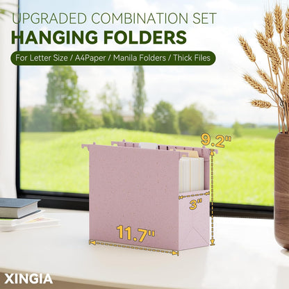 XINGIA Hanging File Folders Letter Size,1'' & 2'' & 3''Expandable File Cabinet Folders with Tabs,Extra Capacity Plastic Hanging File Organizer,12 Pack Pastel Wheat Straw Hang Folder for Office School