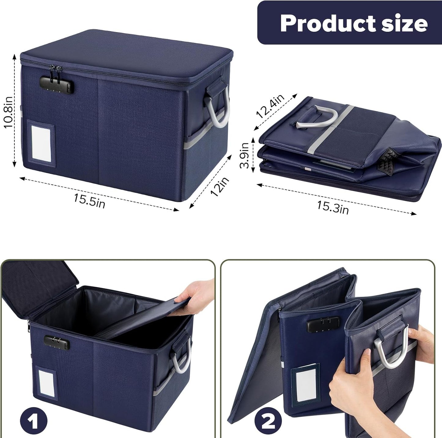 TOMKID Fireproof Document Box, Fireproof File Box with Lids, Important Document Organizer Box with Lock, Portable File Folder Organizer with Handle