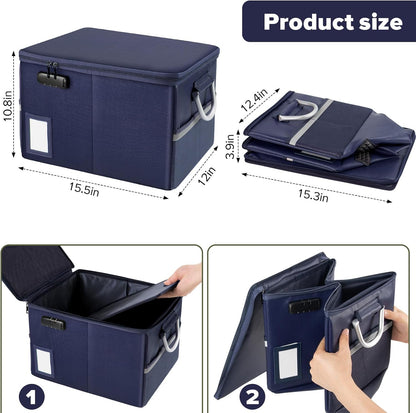 TOMKID Fireproof Document Box, Fireproof File Box with Lids, Important Document Organizer Box with Lock, Portable File Folder Organizer with Handle