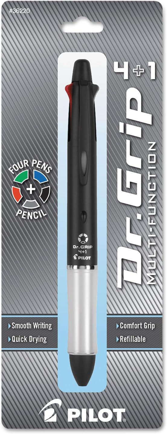 PILOT Dr. Grip 4+1 Multi-Function Ballpoint Ink Refills, Fine Point, Black/Red/Blue/Green Inks, Assorted Colors,4 Count (Pack of 1) (77154)